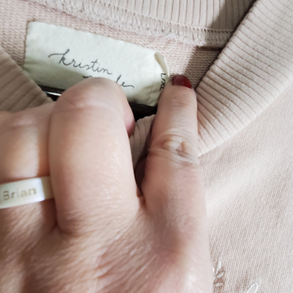 Kristin Made Discontinued Love One Another Pink Embroidered Sweatshirt L/XL - Picture 7 of 10